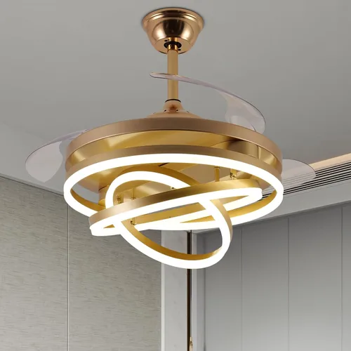 42" Retractable Ceiling Fan with Lights and Remote,Modern Silent DC Motor Ceiling Fan Dimmable 3 Color 6 Speed Ceiling Fans for Bedroom Living