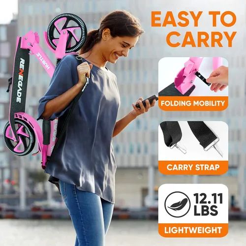 Miniatura 4 de Hurtle Renegade Kick Scooter for Kids, Teenagers & Adults - 2-Wheel Folding Scooter with Adjustable T-Bar Handlebar - Alloy Anti-Slip Deck Rosa