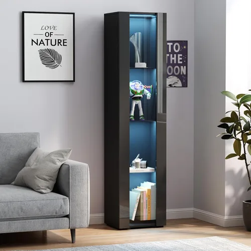 Miniatura 9 de Gabinete de pantalla LED de 67 pulgadas con 4 estantes de vidrio y 1 puerta, gabinete de almacenamiento moderno de la colección Curio, estantería