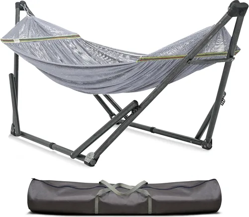 Miniatura 13 de Soporte de hamaca Tranquillo Uniki con garantía de 3 años, hamaca plegable instantánea de 30s con soporte, hamaca de camping con capacidad de 550 1.
