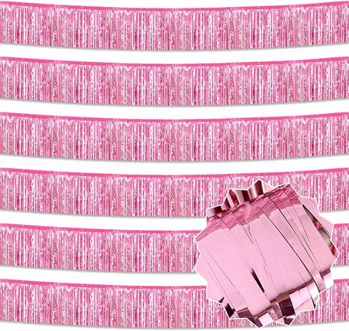 Miniatura 10 de Paquete de 6 guirnaldas de flecos de papel de aluminio negro de 10 pies con serpentinas metálicas de oropel para colgar en la pared, guirnalda
