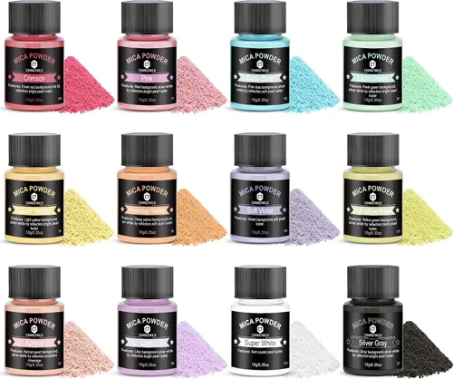 Miniatura 27 de CHANGTIKEJI Polvo de Mica ，100 Colores - 10g/Botella de Pigmento Natural para Resina Epóxica，Brillo de Labios，Sombra de Ojos,Ambientadores