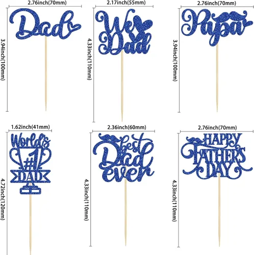 Miniatura 2 de 36 adornos para cupcakes con purpurina azul para el Día del Padre, el mejor papá de la historia, #1 Dad Love Papa Cake Pick Decoraciones para Feliz
