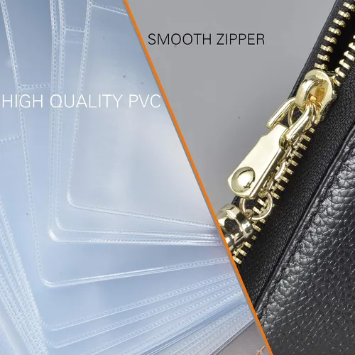 Miniatura 7 de Easyoulife Tarjetero de cuero con cremallera para mujer, bloqueo RFID