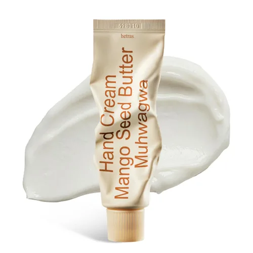 hetras. Crema de manos perfumada (Muhwagwa) - Hidratante de rápida absorción para piel seca | Loción no grasa de tamaño viaje de 1.69 onzas | Mango