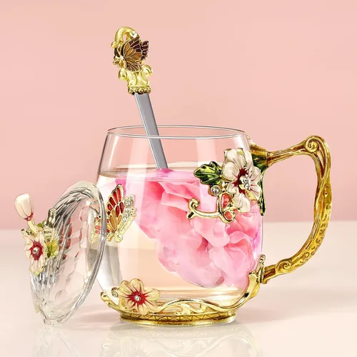 Wisolt Regalos de Cumpleaños para Mujeres, Regalos del Día de la Madre para Mamá, Taza de Té de Vidrio Esmaltado, Regalos para Mamá, Abuela,