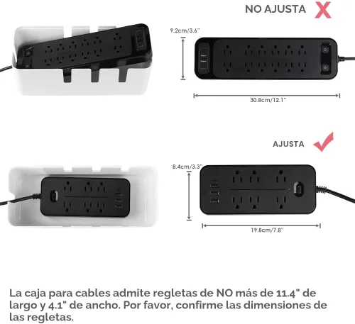Miniatura 4 de Caja de organización de cables, 12 x 5 x 4.5 pulgadas, tapa de madera, organizador de cables para escritorio, TV, computadora, sistema