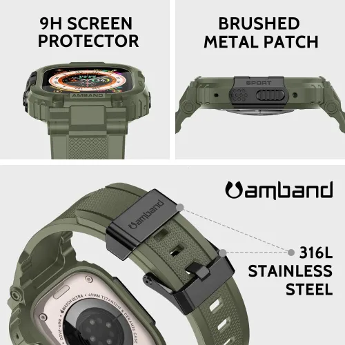 Miniatura 3 de amBand Bands - Funda protectora de pantalla compatible con Apple Watch Ultra 3/2/1 de 1.732 pulgadas, correa resistente M1 Sport Series y película