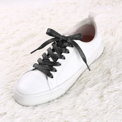 Miniatura 2 de Allegra K Zapatillas planas brillantes y brillantes con purpurina y cordones para zapatos, Metálico