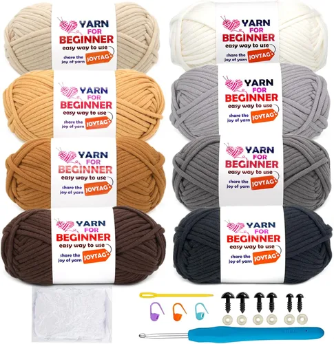 Miniatura 12 de Paquete de 6 hilos de ganchillo para principiantes azul verde amarillo rojo blanco negro, hilo de algodón para ganchillo para principiantes