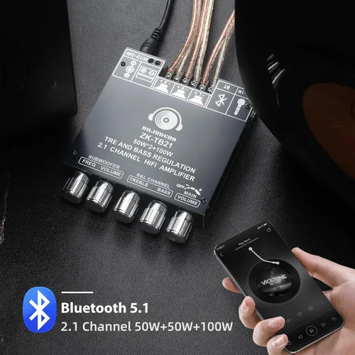 Miniatura 3 de ZK-TB21 50W+50W+100W 2.1 Canal Placa de Amplificador para Vehículos con Control de Agudos y Bajos, Chip Dual TPA3116, DC 12-24V, Entradas Bluetooth