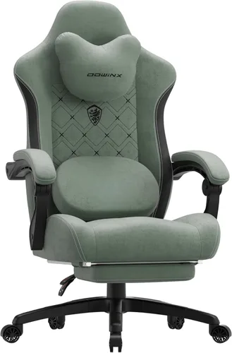 Miniatura 13 de Dowinx Silla de Juegos con Soporte Lumbar de Masaje con Calentamiento, Sillas de Tela Grandes y Altas para Adultos con Reposapiés, Silla de Juego