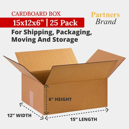 Miniatura 2 de Partners Brand Cajas de cartón corrugado de 15 x 12 x 6, 15.0 in de largo x 11.8 in de ancho x 5.9 in de alto, paquete de 25 Envío, embalaje