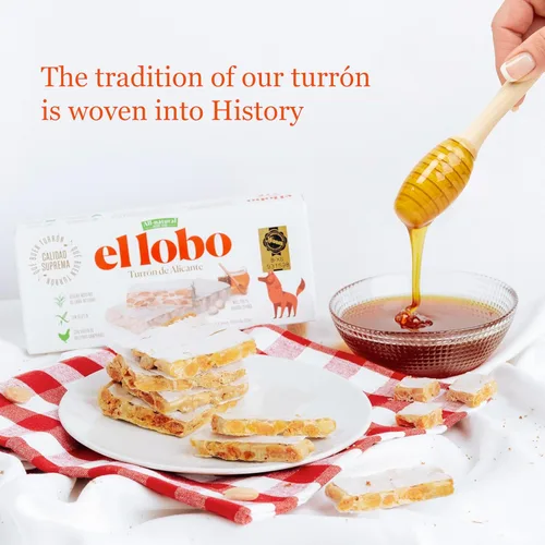 Miniatura 5 de El Lobo Turrón, Turrón de almendras duras españolas (Turron Duro) 150 g (5.3 oz) Turrón tradicional de almendras españolas, hecho con almendras