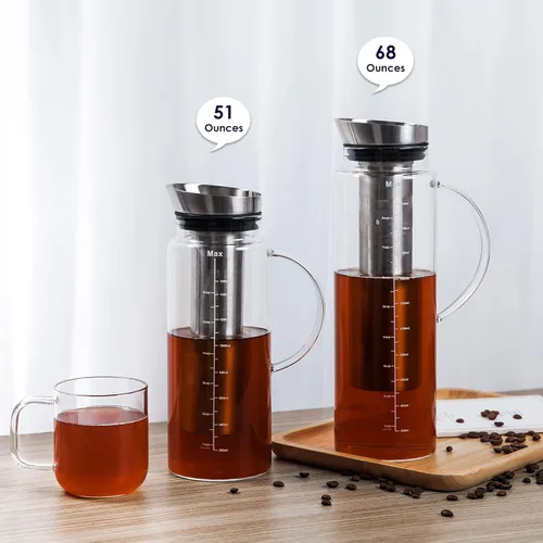Miniatura 7 de Aquach Cafetera de Café Frío y Té Helado con Jarra de Frutas - Gran Capacidad de 51 Onzas - con Jarra de Vidrio Duradera/Infusor de Malla Fina