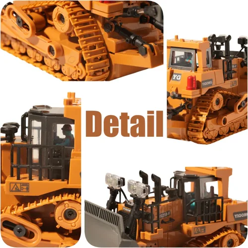 Miniatura 5 de Bulldozer RC de 9 canales con luces y sonido, niveladora de control remoto de construcción, vehículos pesados, juguetes topadores para adultos