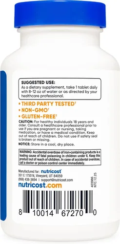 Miniatura 4 de Nutricost Hierro (Como Sulfato Ferroso) 65mg, 240 Tabletas - Sin OGM, Sin Gluten