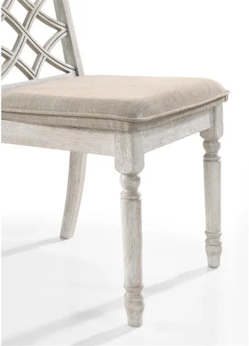 Miniatura 8 de Lilola Home Havanna - Juego de 2 sillas de comedor de tela color blanco roto de 19 pulgadas con respaldo estampado, patas de madera envejecida