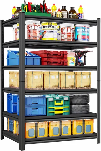 Miniatura 9 de Estantería resistente, estantes de garaje de 5 niveles de 40 pulgadas de ancho, estante de almacenamiento de metal ajustable para garaje, cocina