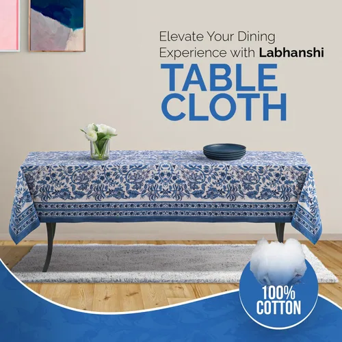 Miniatura 4 de Labhanshi Indian Hand Block Print Round 72 Inch 6-Seater and Rectangle 72x108 Inches 8 Seater Table Cloth for Kitchen Dining Table Cotton Floral