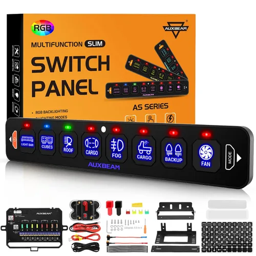 Miniatura 9 de Auxbeam Panel de interruptores de 4 bandas delgado RGB AS-R40 Panel de interruptor atenuable automático con pulsación momentánea, retroiluminación