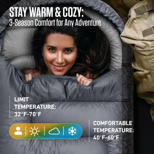 Miniatura 3 de VENTURE 4TH Saco de dormir para mochileros – XXL, tamaños dobles e individuales – Saco de dormir ligero para clima cálido y frío para adultos, niños