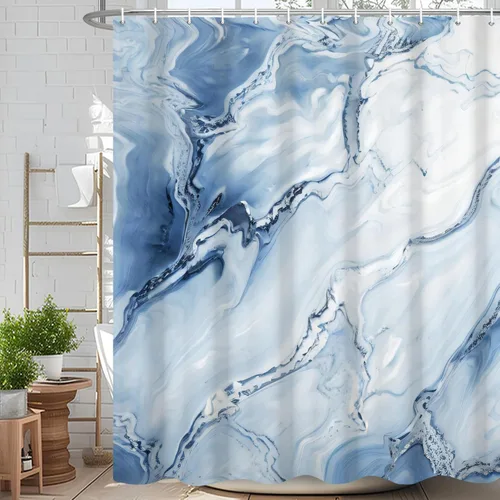 Miniatura 72 de Cortina de ducha abstracta de mármol negro gris y dorado con grietas, cortina de baño moderna ombre impresa, cortina impermeable y lavable de tela