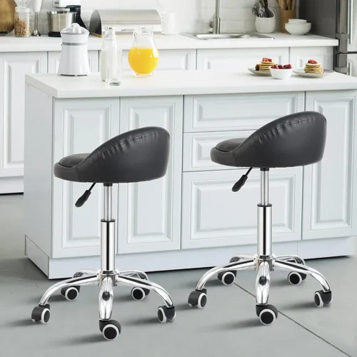 Miniatura 2 de HomGarden Silla con ruedas para salón de masaje médico, cocina, spa, redacción, oficina, cocina, silla de dibujo, taburete con cojín de respaldo