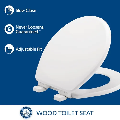 Miniatura 2 de Mayfair Linden - Asiento de inodoro de cierre lento, antideslizante, de madera resistente, fácil de instalar, redondo, color blanco