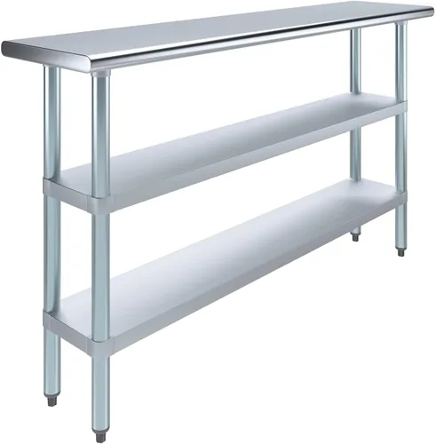 Miniatura 31 de Mesa de trabajo de acero inoxidable con 2 estantes Mesa de utilidad de metal Mesa de utilidad NSF para uso comercial y residencial