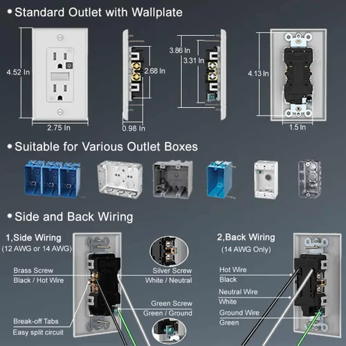 Miniatura 7 de SOZULAMP Enchufe de pared con luz nocturna, enchufe de pared estándar decorativo eléctrico, 15A, 2 polos, 3 cables, resistente a manipulaciones