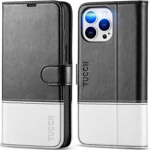 Miniatura 12 de Funda tipo billetera TUCCH para iPhone 14 Pro Max de 6.7", con bloqueo RFID, soporte para 4 tarjetas [carcasa interior de TPU a prueba de golpes]