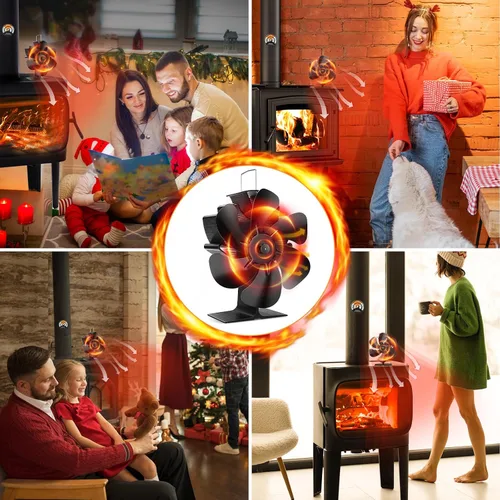 Miniatura 7 de Hanaoyo Ventilador de Estufa de Leña, Ventilador de Estufa de Leña con 6 Cuchillas Alimentado por Calor, Ventilador de Chimenea con Termómetro