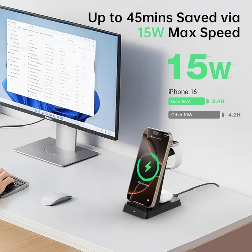 Miniatura 4 de Estación de carga 3 en 1 2026 de carga rápida para iPhone, cargador inalámbrico para iPhone 17 16e 16 15 14 13 12 11 X Pro Max y Apple Watch