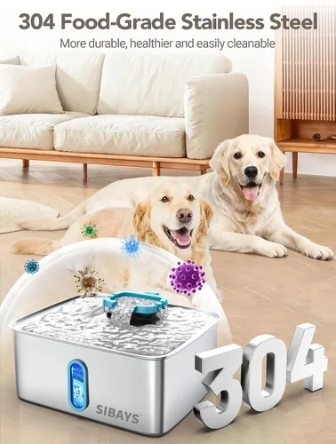 Miniatura 3 de SIBAYS Fuente de agua grande para perros de 4 galones/15 L, fuente de agua para mascotas de acero inoxidable con ventana de nivel de agua y luz LED