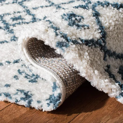 Miniatura 4 de SAFAVIEH Berber Fringe Shag Collection - Alfombra decorativa de 2 pies 2 pulgadas x 4 pies, color crema y azul, diseño, no desprende pelusa