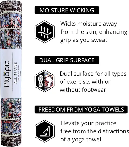Miniatura 4 de Plyopic. Tapete de yoga todo en uno, combo de tapete de lujo con agarre para el sudor, ideal para yoga, yoga caliente, bikram, pilates, Alfombra