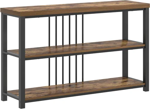Miniatura 9 de FOLUBAN Mesa de consola industrial, 3 niveles para entrada, sofá, vestíbulo, sala de estar, pasillo, detrás del sofá, color marrón rústico