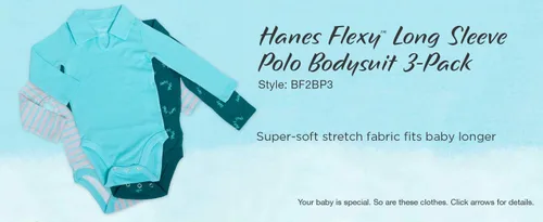 Miniatura 3 de Hanes Baby-Boys Ultimate Baby Flexy 3 Pack Long Sleeve Polo Bodysuits