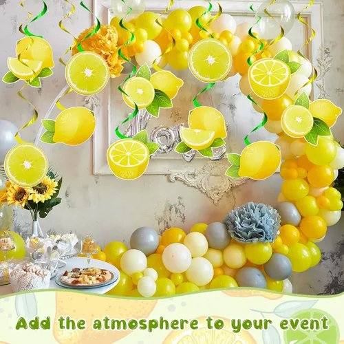 Miniatura 4 de 40 piezas de decoración de fiesta de limón colgante de remolino de limón, limonada cítrica, decoración colgante de fiesta para niños y niñas, baby