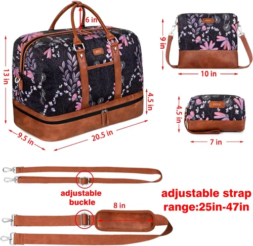 Miniatura 51 de IBFUN Bolsas de fin de semana para mujer, bolsa grande de lona para viaje, bolsa de viaje con compartimento para zapatos, 21 pulgadas, juego de 3