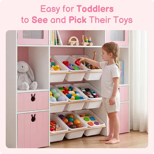 Miniatura 4 de 46.46" H Kids Toy Storage Organizer,Toy Chest with Book Shelf,Toy Bins,Storage Cubbies,Drawer and Rolling Cubbies,Easy Access and Clean,Space Saving