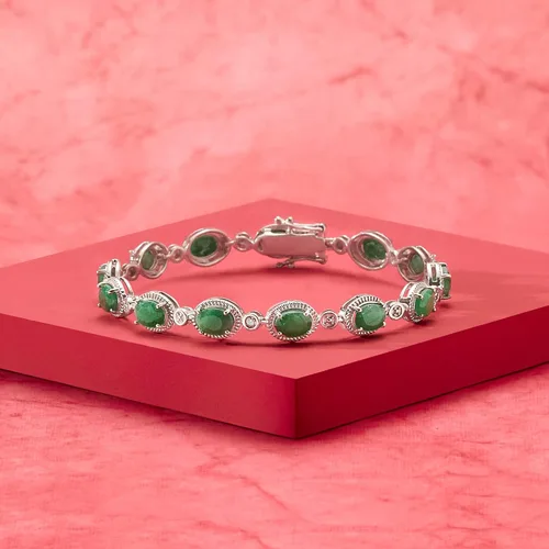 Miniatura 4 de Ross-Simons 9.10 ct. t.w. Emerald Bracelet With Diamonds in Sterling Silver