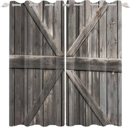 Miniatura 4 de Cortinas rústicas para ventana de puerta de granero, puerta de madera gris, puerta de garaje, tratamiento de ventana para sala de estar, dormitorio
