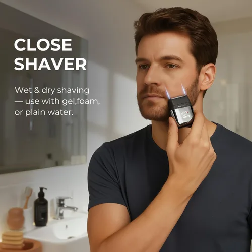 Miniatura 5 de Afeitadora eléctrica de aluminio para hombres, mini maquinilla de afeitar eléctrica para afeitado facial con 3 cuchillas flotantes, navaja de viaje