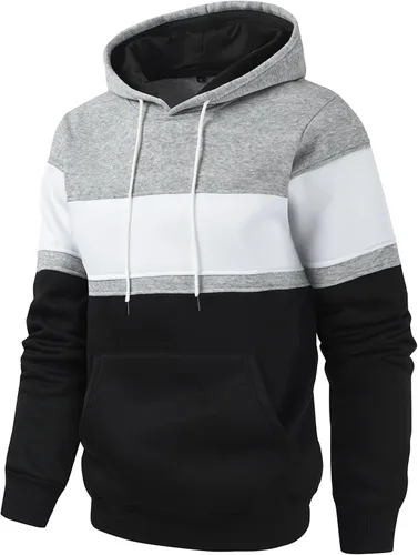 Miniatura 2 de Lulucleaf Sudadera con capucha para hombre, diseño de bloques de color, casual, de vellón, manga larga, con capucha