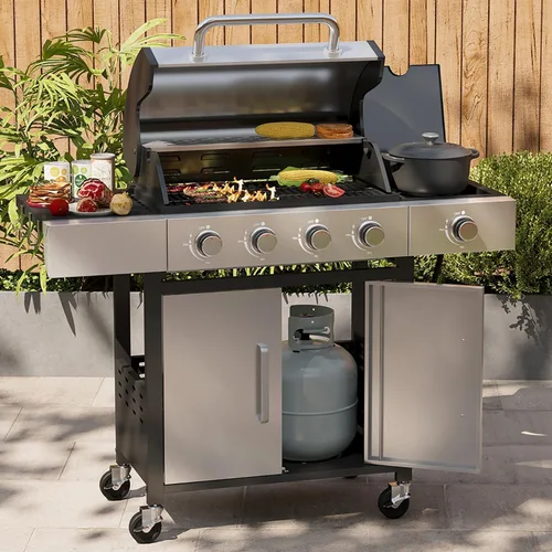 Miniatura 10 de Aoxun Parrilla de propano de 4 quemadores con quemador lateral, parrilla de gas de 49000 BTU, parrilla de acero inoxidable para exteriores