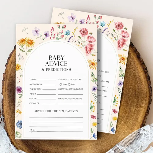 Miniatura 4 de JOETMAE Tarjetas de juegos de baby shower de 5 x 7 pulgadas, predicciones florales y tarjeta de consejos, 50 tarjetas grandes de predicciones