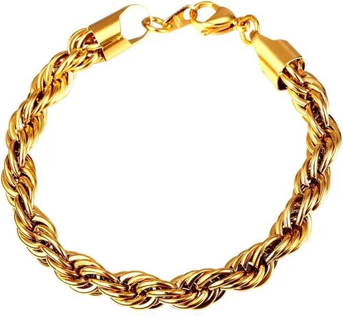 U7 Figaro Bracelet, Stainless Steel Figaro Chain Bracelet, Rope Chain Bracelet Stainless Steel 18K Gold Plated Wrist Chain for Men Women