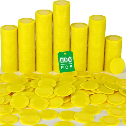 Leitee 500 fichas de póquer de plástico amarillo a granel de 1.5 pulgadas, mini fichas de bingo de 1.5 pulgadas, marcadores de fichas en blanco,